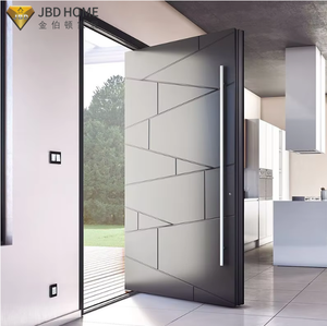 Modern Minimalist Steel Entry Door with Geometric Design and Full-Height Glass Panel