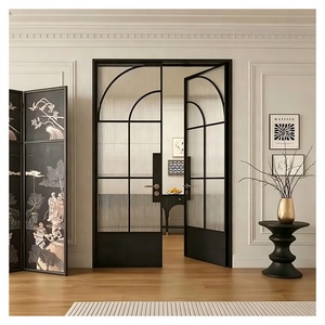 Luxury Black Frame Double Swing Indoor Thermal Insulation Waterproof Tempered Glass Aluminum French Door