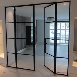 Modern Indoor Steel French Casement/Swing Glass Door Internal Glass Walls Divider Interior Metal Framed French Doors